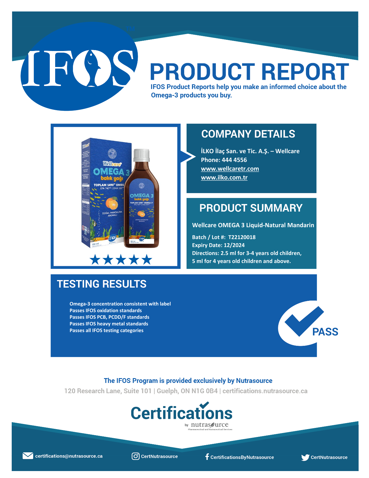 IFOS Report Wellcare Omega 3 Doğal Mandalina Aromalı Balık Yağı