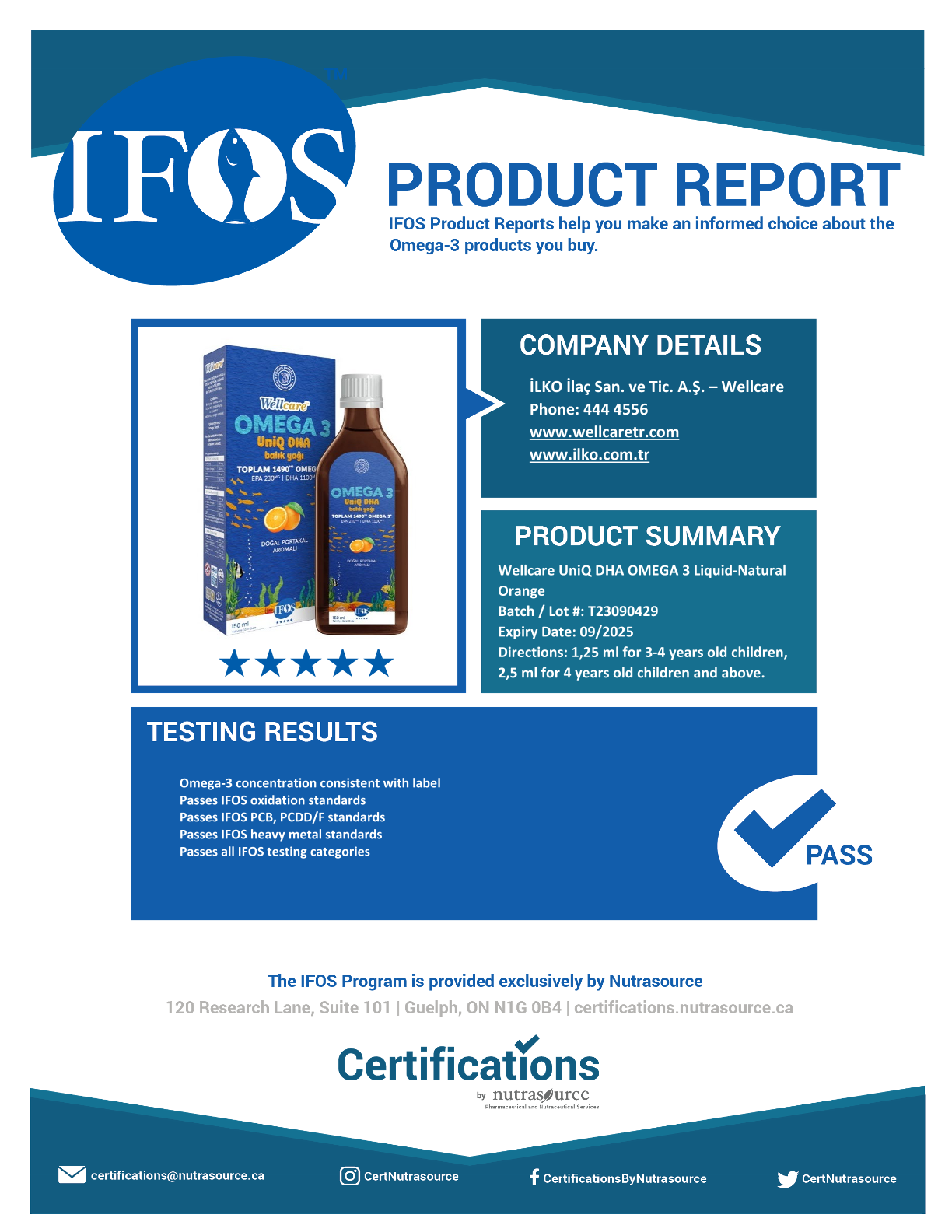 IFOS Report Wellcare UniQ DHA Omega 3 Doğal Portakal Aromalı Balık Yağı